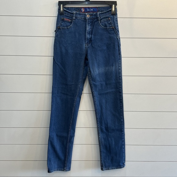 Posted Denim - 90s Vintage High Rise Posted Jeans 3/4 27X32 Medium Wash Slim Smooth Back